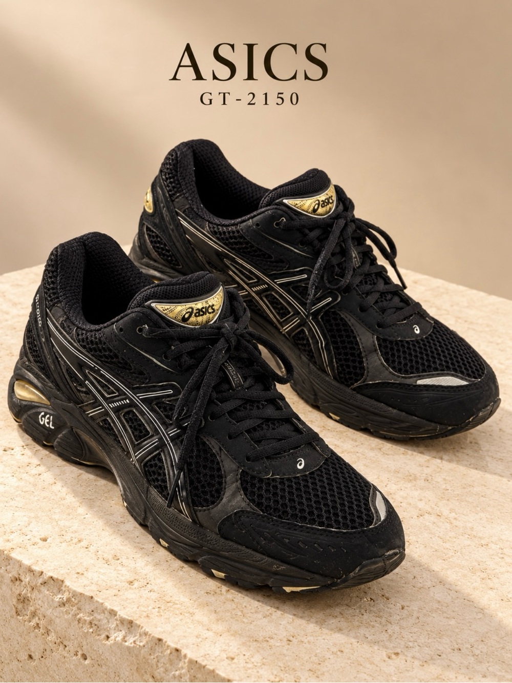 ASICS GT-2150 Women's Black with Gold Accent Running Shoes Size 9